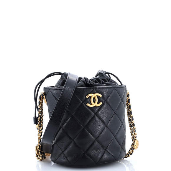 Chanel Small Twist Your Buttons Drawstring Bucket Bag Quilted Caviar - Picture 2 of 7